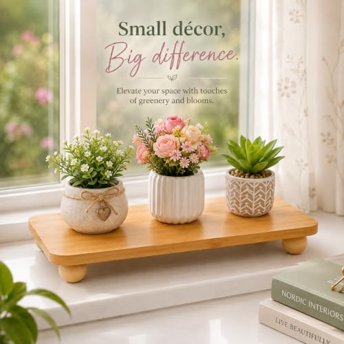 Image of Curated Cart Wooden Display Riser, Pedestal Stand for Bathroom Decor, Small Kitchen Counter Shelf Spice Rack Organizer, Plant Stand, Display Shelf for Cosmetics (PedaStal-Rectangle-24CM)