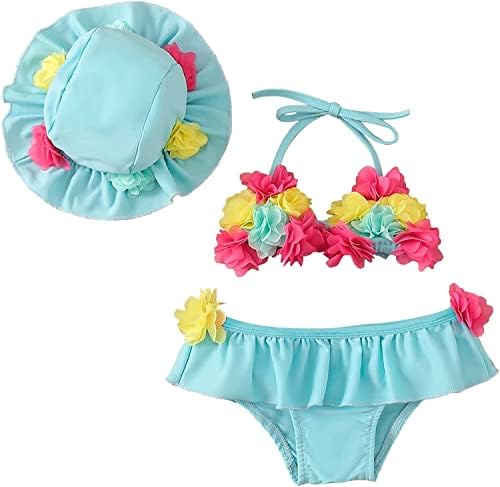 Costume Da Bagno 3 Pezzi Neonata - Bikini A Fiori Con Cuffia Solare - Foto 7