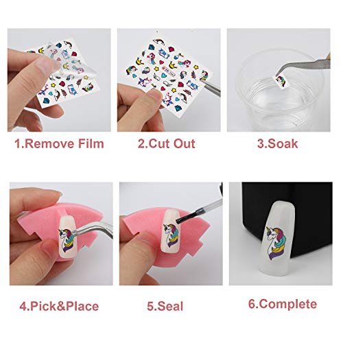 12 Blatt Nagelsticker Einhorn, VETPW Nagelaufkleber Wassertransfer Nagel Abziehbilder mit Muster Regenbogen Früchten… – Bild 5