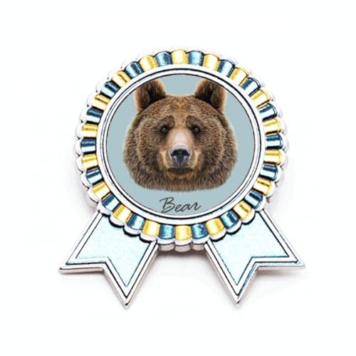 Broche ours marron géant en métal avec médaille pour accessoire mode