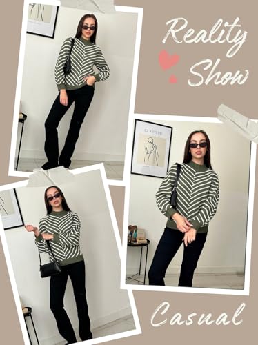 Theenkoln Women Striped Fall Sweater:Crew Neck Long Sleeve Color Block Casual Loose Pullover Knit Tops3