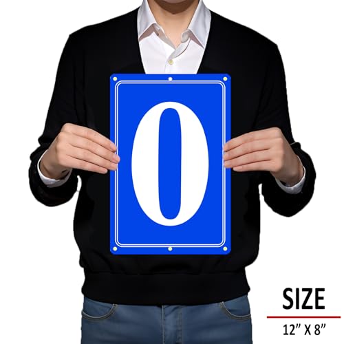 Image of Premium Aluminum Number Signs, Metal 12 inch X 8 inch Blue Numbered Sign Outdoor for Parking Lots, Floor, Dock, Court, Aisle, Field, High Visibility, No Fade, Weather-resistant (Blue Number Signs 0)