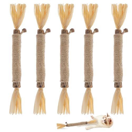 RELONGGI 5 PCS Silvervine Sticks for Cats - Natural Cat Chew Toys for Teeth Cleaning Kitten Teething & Aggressive Chewers