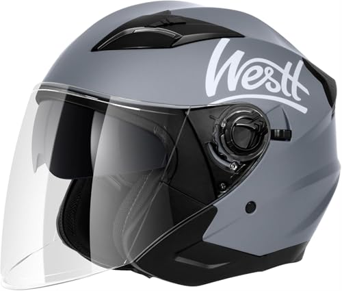 Westt casco moto casco jet doppia visiera omologato ECE 22.06 per donna e uomo nero grigio bianco
