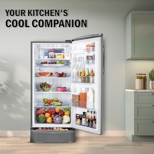 Image of LG 210 L, 5 Star, Smart Inverter Compressor, Direct Cool Single Door Refrigerator (GL-D231APZU, Shiny Steel, Base stand with drawer & Moist 'N' Fresh)