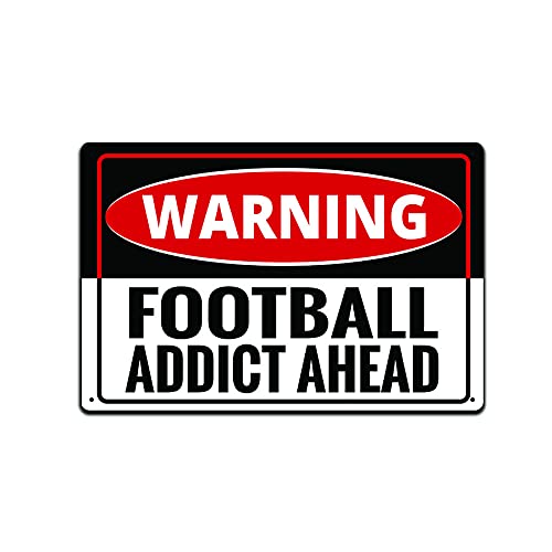 JP's ParcelsTin Signs Man Cave Decor - Metal Sign 12 x 8 in. Warning Football Addict Ahead