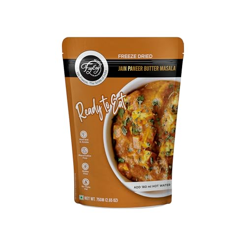 Image of FzyEzy Freeze-Dried Jain Paneer Butter Masala - 75g | Instant Jain Indian Cuisine | Authentic No Onion, No Garlic Paneer Butter Masala Gravy | Jain Vegetarian Gourmet Delight | Ready-to-Eat | Gluten-Free | Preservative-Free Meal