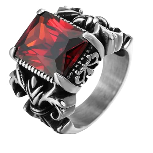 Sumpgle Bague Unique Vintage Punk en Titane avec Croix en Rubis en Acier pour Homme - Bijou en Pierre Précieuse, 9