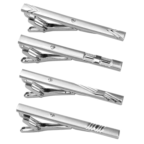 4 Piezas Pisacorbatas Hombre Plateado,Alfiler de Corbata Hombre Alfiler de Corbata Delgado para Marido Novio, Alfileres de Corbata, Regalo de San Valentín, Regalo de Cumpleaños