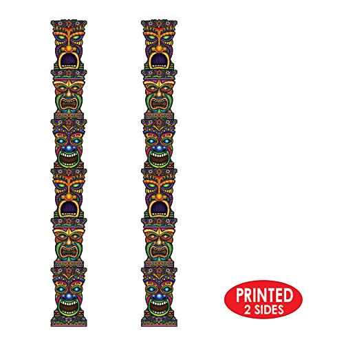 Beistle 2 Piece Durable Cardstock Paper Jointed Tiki Totem Pole Cut Outs Luau Party Wall Decorations, 7', Multicolored #TOP2