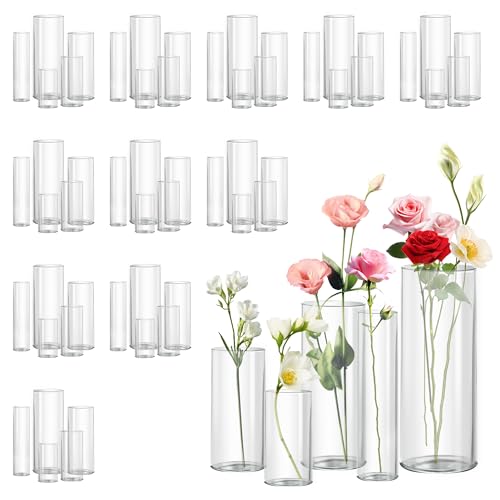 Zomiol 60pcs Cylinder Glass Vase for Centerpieces 4 6 7.5 8 10 inch Tall Clear Flower Vase Bulk Floating Candle Holder for Wedding Table Home Dcor and Party
