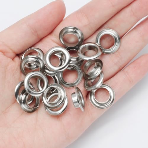 Litoexpe 10MM Grommets Eyelets 200 Pcs, Self Backing Eyelets for Bead Cores, Clothes, Leather, Canvas (Silver)