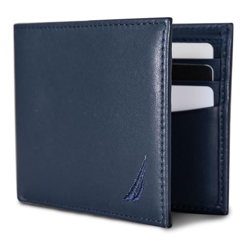 Image of Nautica Men's Bifold Leather Wallet | RFID Blocking | ID Window | Card Slots | Organization | Durable | Stylish