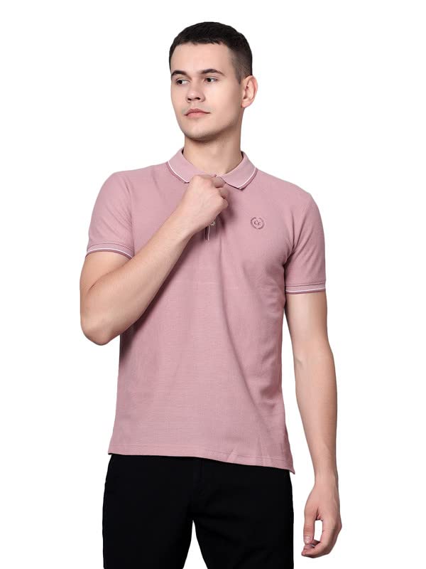 Image of Cantabil Beige Regular Fit Solid Polo Neck Half Sleeve Casual T-Shirt for Men | Half Sleeves Polo Neck T-Shirts for Men | Mens Polo Neck Solid T-Shirt (P MTSH00242)