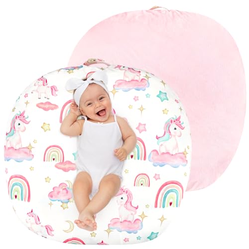 Image of Newborn Lounger Cover for Boys Girls, Soft Comfortable Baby Lounger Cover 1 Pack Reversible Removable Fleece Slipover for Infant Lounger Pillow, Unicorn (Cover Only)