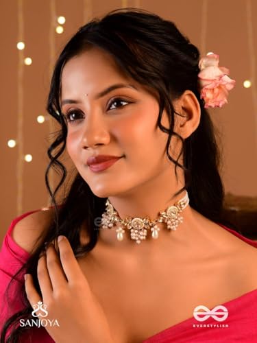 Image of SANJOYA by EVERSTYLISH Kundan Necklace for Women | Gold-Tone Floral Design with Pearls | Ethnic Jewelry for Weddings, Festivals & Special Occasions