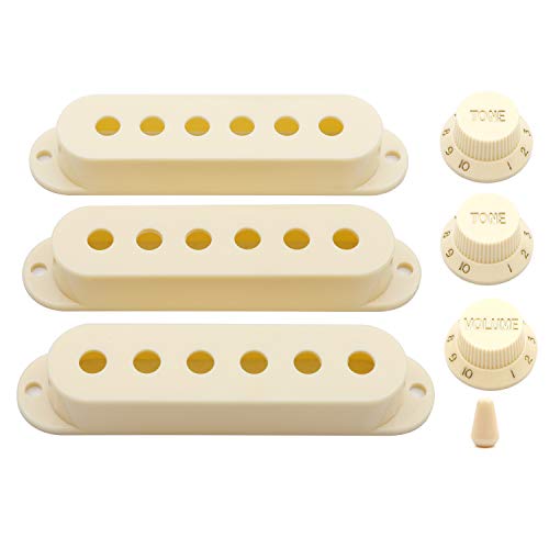 Swhmc Guitar Pickup Switch Tip Cover 6 Hole Single Coil Switch Set 2 Tone 1 Volume Knobs For Fender Strat Guitar Yellow/Cream #TOP28