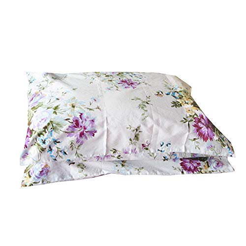 YIH 2 Piece 400 Thread Count 100% Cotton Pillow Cases Purple Floral, White Standard Size Pillow Shams, Soft & Silky Pillow Covers - Thumbnail 3