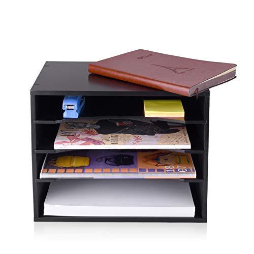 Emerit Wood Desktop Organizer Paper Storage Letter Tray File Sorter For Home Office,Black #TOP1