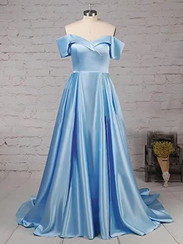 Off Shoulder Satin Prom Dresses For Women A Line Ball Gown Wedding Dress Plus Size Formal Evening Gown With Slit Red Size Us12 #TOP4