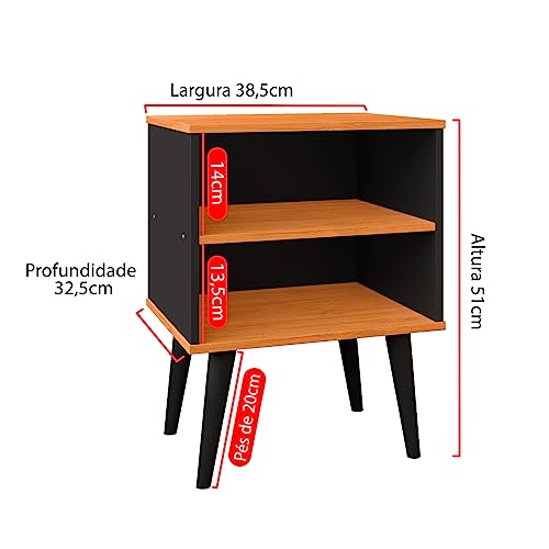 Kit 2 Mesas de Cabeceira Retrô Rpm com Nicho - Preto/Cinamomo - Rpm Móveis