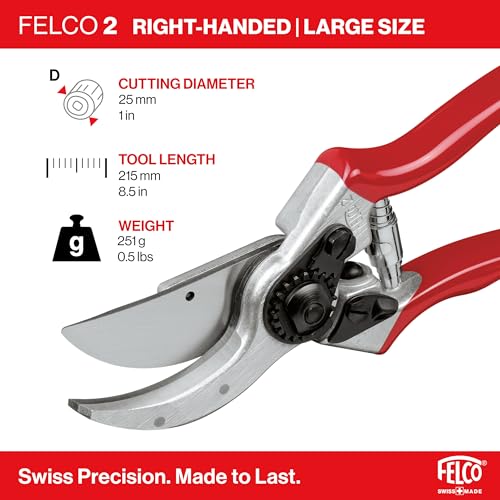 Felco F2 Pruning Shears – 9.25" Swiss-Made Garden Clippers for Professional Pruning | Hand Pruners for Gardening | Garden Tool Cutter with Precision Bypass Blade, Aluminum Body, Replaceable Parts