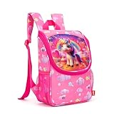 ZIPIT Mini Mochila Escolar 3D para Meninas, Design Fofo de Unicórnio com Aba Holográfica Brilhant, Rosa