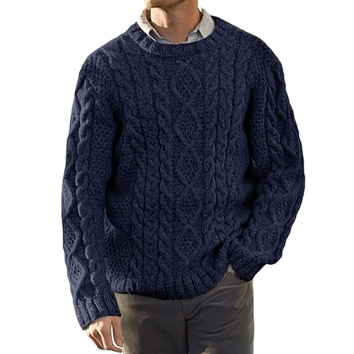 Pull en tricot torsadé col rond homme à manches longues coupe classique