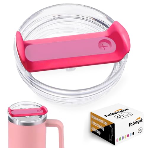 Fabenyok 40 OZ Tumbler Lid Replacement Fit for Stanley Cup, 1 Pack Replacement Lids, Spill Proof Tumbler Covers for Stanley Cup Accessories (Clear - Hot Pink)