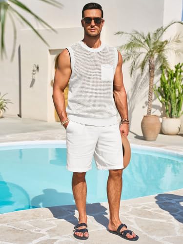 Runcati Mens Crochet Tank Tops See Through Knitted Sleeveless T-Shirts Muscle Summer Beach Hippie Shirts with Pocket4