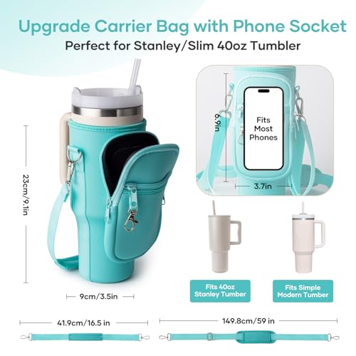 Image of linmaya Water Bottle Carrier Bag with Phone Pocket for Stanley Cup 40 /30oz,Insulated Neoprene Water Bottle Holder Cross-boday Bag with Adjustable Shoulder & Handheld Strap Stanley Cup Accessories