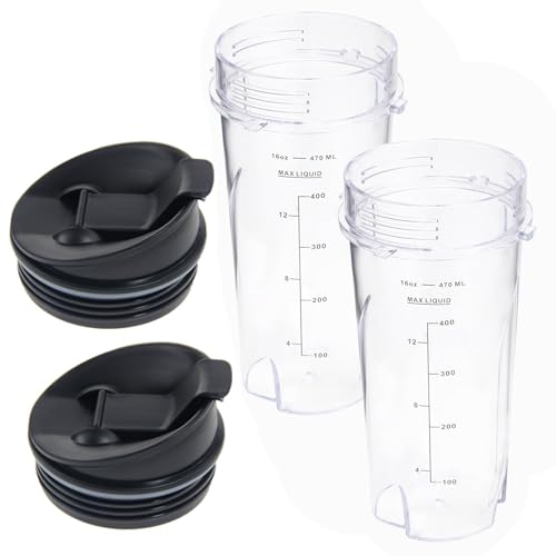 16oz Replacement Cups for Ninja QB3001SS Fit Compact Personal Blender, Single Serve 16-Ounce Cup Set for Ninja BL770 BL780 BL660 Professional Blender, with Seal Lids- 2 Pack