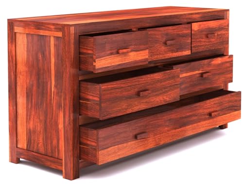 Image of Sheesham Wood Chest of 6 Drawers for Storage | Wooden Sideboard Cabinet for Living Room, Bedroom (Honey Finish)