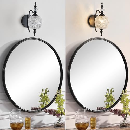 Image of Black 1-Light Wall Light Fixtures with Crystal Glass Shade Vintage Bathroom Wall Sconces Retro Bathroom Vanity Light Fixtures for Bedroom Living Room Farmhouse