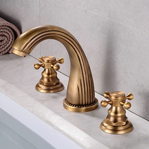 Robinet antique rétro à trois trous pour lavabo split en cuivre chic - 6