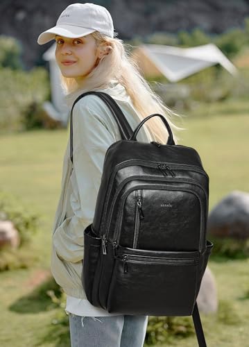 Image of Shrrie Leather Laptop Backpack for Women, 17 inch Large Travel Laptop Backpack Purse for Casual Daypack College Work Bag