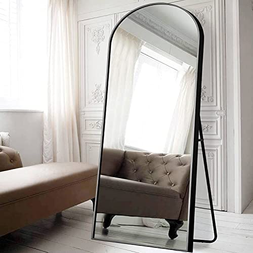Image of NeuType 71 inchx32 inch Arched Full Length Mirror Large Arched Mirror Floor Mirror with Stand Large Bedroom Mirror Standing or Leaning Against Wall Aluminum Alloy Frame Dressing Mirror, Black