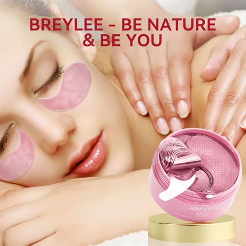 BREYLEE Pink Rose Eye Mask- 60 Pcs - Puffy Eyes and Dark Circles Treatments - Look Younger and Reduc