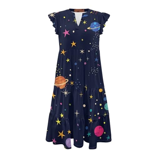 Image of Women's Casual Ruffle Sleeve Dress V Neck Pullover Dress Flowy A-Line Pleated Lightweight Dress with Pockets