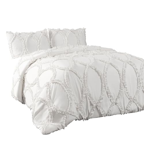 Ensemble comforter ruffled blanc lavable pour grand lit sans repassage - 8