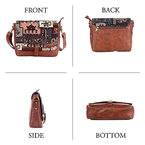 Image of Rudhira Women's Cross-body Bag Sling Bags Ladies Purse Handbag Sling Strap Vegan Leather Indian Fabric Slings Multicolor (Floral)