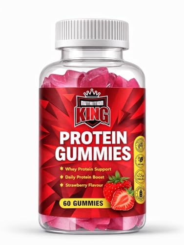 Nutrition King Protein Gummies Strawberry Flavour 60 Gummies | Whey Protein Supplement with Vitamin B12 B6 Biotin & Hyaluronic Acid | High Protein Vitamin Gummies |