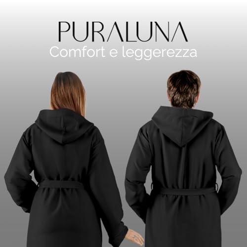 Puraluna Weicher Mikrofaser-Bademantel mit Kapuze und Outdoor-Tasche, Unisex, Schwarz , M