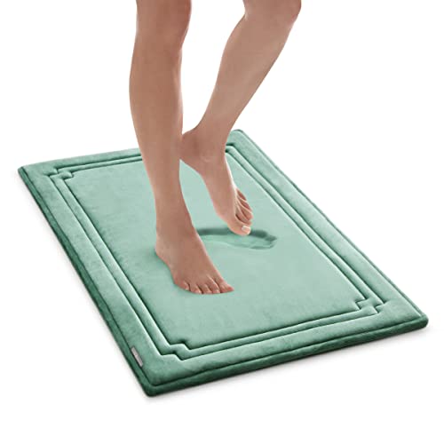 MICRODRY - Luxurious Racetrack Twist Memory Foam Bath Mat, Charcoal-Infused Absorbent Bath Mat with Skid-Resistant Base, Memory Foam Rug for Bathrooms, Kitchens & More, 21 x 34 inches, Aqua