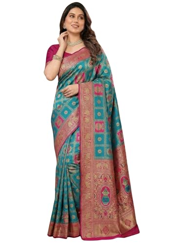 Image of C J Enterprise Women's Kanjivaram Silk Saree Woven Patola Banarasi Soft Sarees Zari With Blouse Piece (Hathi Patola)