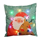 HOMOCONO Weihnachtskissenbezug aus Leinen mit LED Beleuchtung Dekoratives Sofakissen Festlicher Überzug für Wohnzimmer Auto und Schlafzimmer Knitterfrei Gemütlich