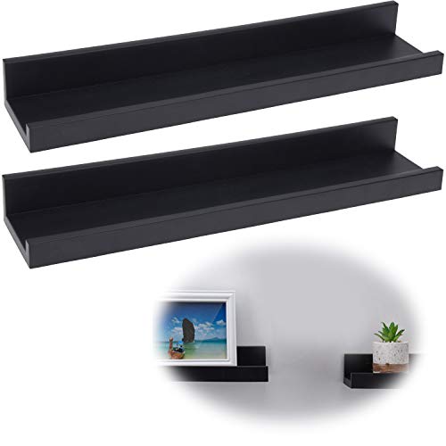 LS-LebenStil Wandregal Wandboard Eksjö 2-Fach Schwarz 45cm Kunststoff Deko Regal Freischwebend Küchenregal Bücherregal Wandboard Ablageboard Gewürzregal Dekoregal Schweberegal Deko