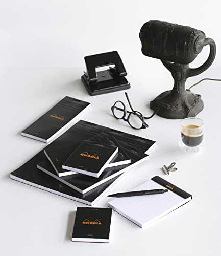 Rhodia 190009C - Packung mit 5 Notizblöcken geheftet No.19 A4+ 80 Blätter blanko 80g, Schwarz, 1 Pack