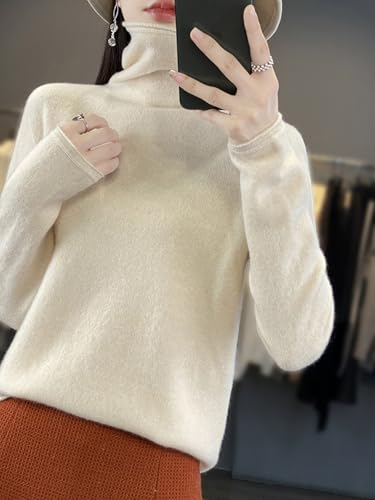 100% Merino Wool Sweaters Women's Fall Winter Female Knitted Turtleneck Long Sleeves Pile Collar Soft(WQ016)4