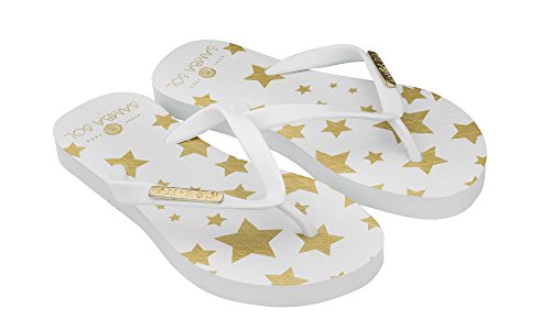 Samba Sol Kid's Fashion Collection Flip Flops - White Stars2